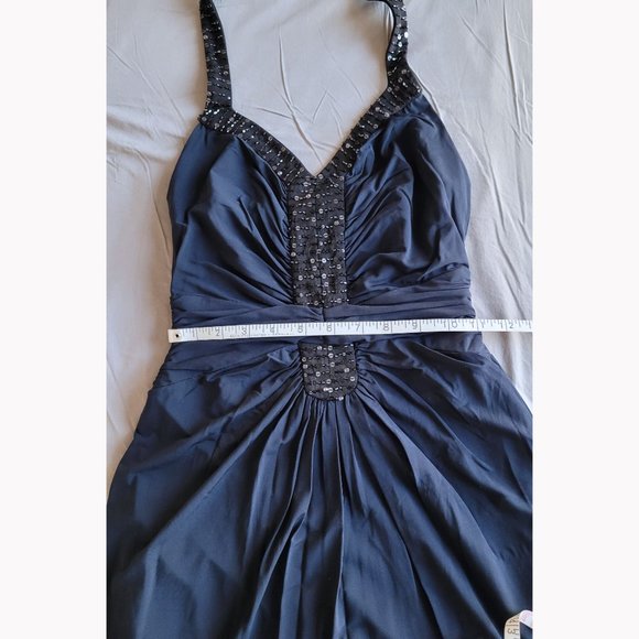 NWOT BCBGMaxAzria Navy Beaded Sequins Halter Evening Dress - Picture 7 of 13